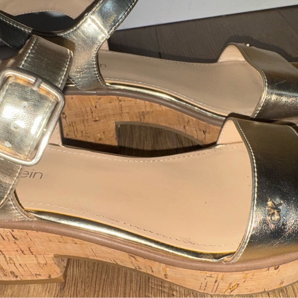 Calvin Klein Metallic Gold Wedge Sandals - Picture 1 of 6